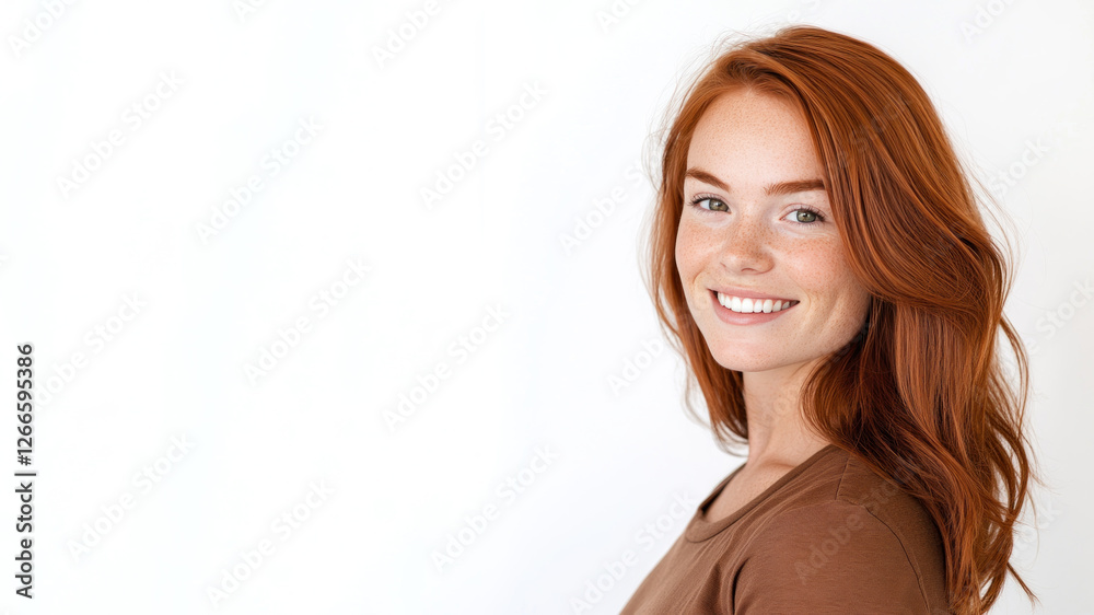 Brunette young woman wearing brown clothes smiling isolated on white background Brunette young woman wearing brown clothes smiling isolated on white background