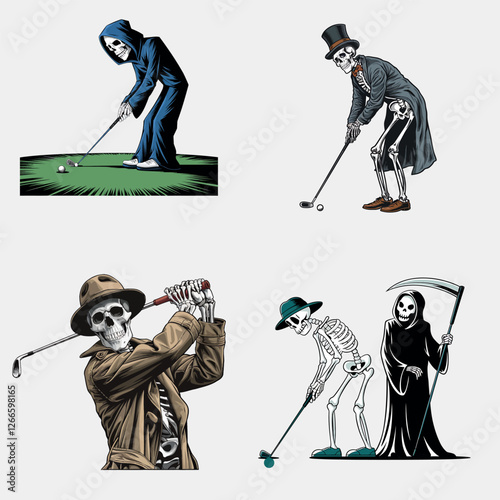 t-shirt design golf reaper with skeleton playing vector