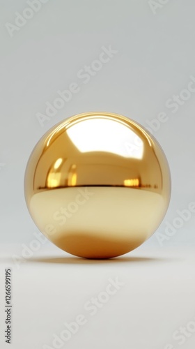 A Polished Golden Oblate Spheroid Rests on a Plain Surface