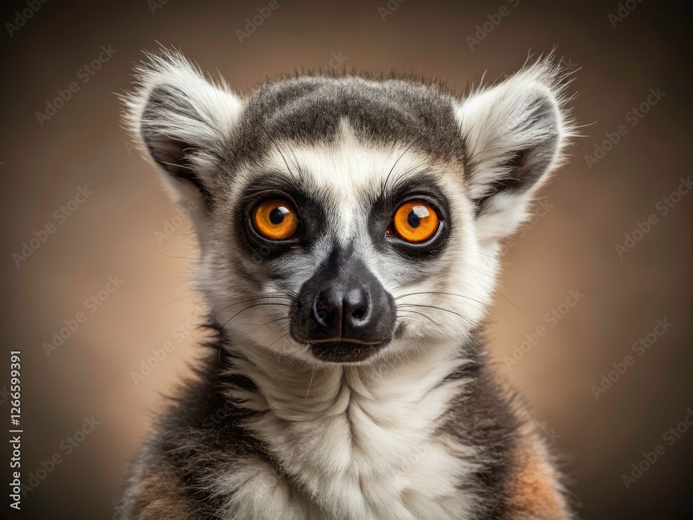 Fototapeta premium Madagascar's ring-tailed lemur: a captivating close-up, styled for fashion, showcasing wild primate beauty.