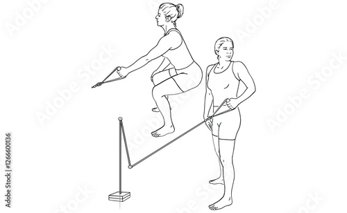 Resistance Band Squat Row Exercise Strength Training Workout Illustration