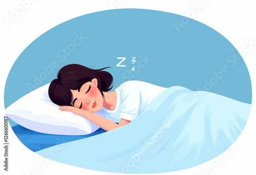 Sleeping woman with 'Zzz' on blue background