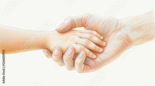 Illustration of an adult hand holding a child's hand, representing love and support. Suitable for Mother's Day cards, family themes, and emotional designs.