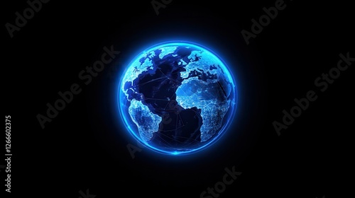 Blue glowing earth with network connections on black background
