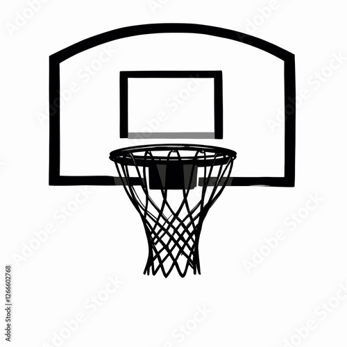 Monochrome Basketball Hoop with Net and Backboard
