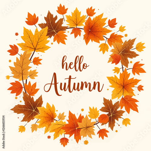 Hello Autumn Maple Leaf Wreath Illustration
