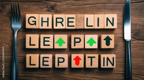 Hormones, Ghrelin, Leptin, Appetite, Weight Management, Wooden Blocks