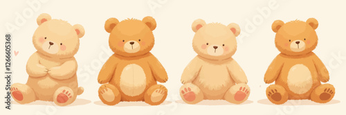 Four Watercolor Teddy Bears, Beige and Brown Palette