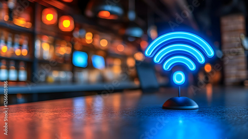 Neon Wi-Fi sign in a bar