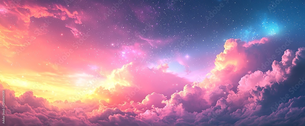 Dreamy sunset cloudscape, starry sky, fantasy background, website design Dreamy sunset cloudscape, starry sky, fantasy background, website design