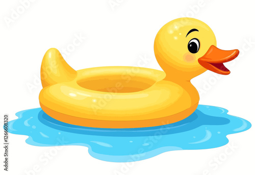 Cartoon yellow duck pool float on blue water