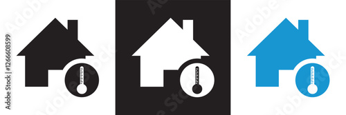Home thermostat  icon, simple house temperature flat design pictogram vector. App ,logo ,  web webpage button interface elements. isolated on white and black background. Vector illustration. EPS 10