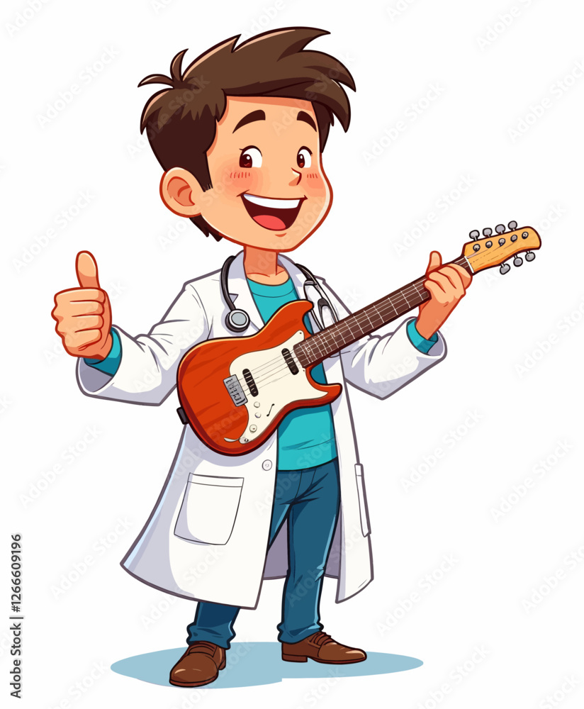 Cartoon Doctor Playing Electric Guitar Thumbs Up Cartoon Doctor Playing Electric Guitar Thumbs Up
