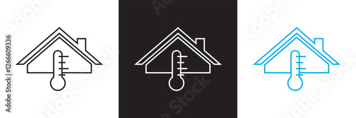 Home thermostat  icon, simple house temperature flat design pictogram vector. App ,logo ,  web webpage button interface elements. isolated on white and black background. Vector illustration. EPS 10