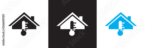 Home thermostat  icon, simple house temperature flat design pictogram vector. App ,logo ,  web webpage button interface elements. isolated on white and black background. Vector illustration. EPS 10