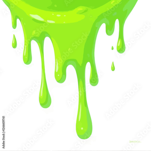 Bright green slime dripping on white background