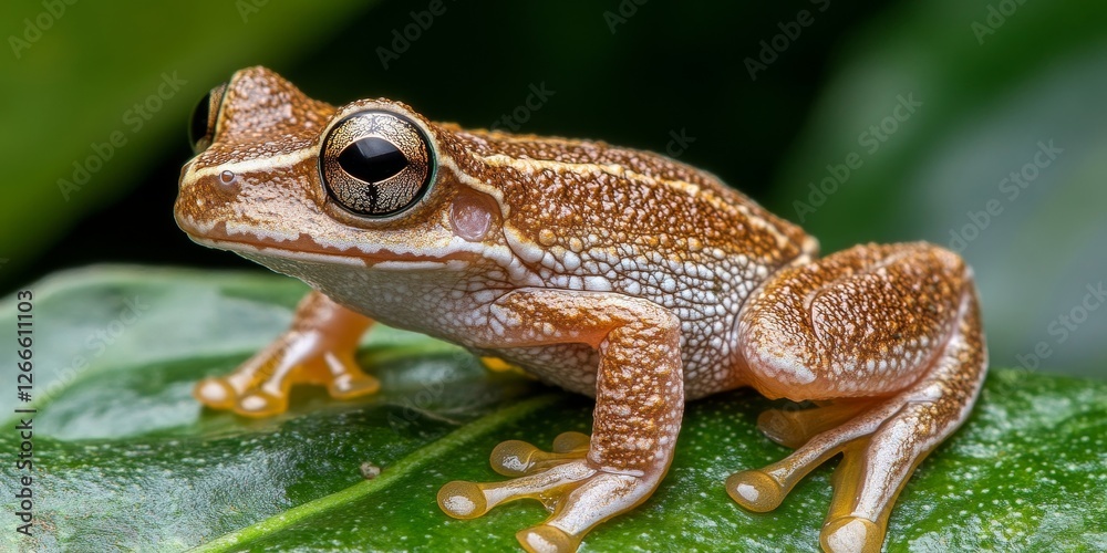 Fototapeta premium Tree Frog Perched on a Leaf in Morning Light, Generative AI
