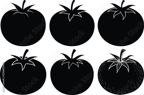 tomato silhouette set, drawing tomato silhouette vector icon