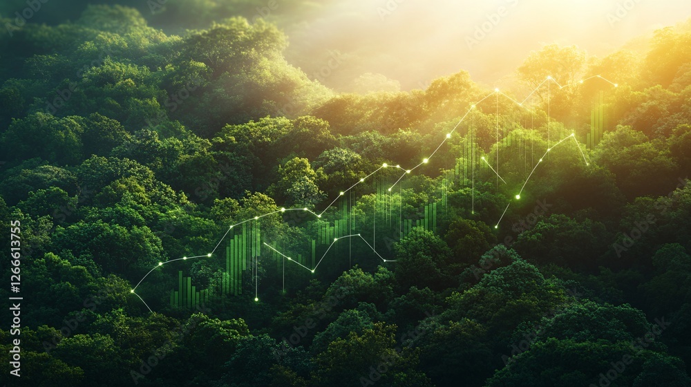 Obraz premium Green Forest with Data Visualization Charting Growth and Progress