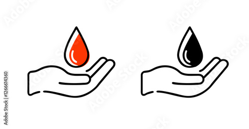Blood drop in hand symbol design for donation awareness with red and black colors 