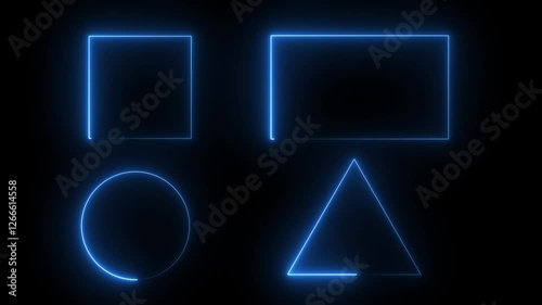 Animation rectangle, ellipse, polygon and square frame animation on black background. Different types of frames