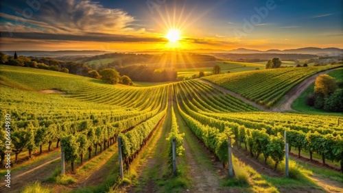 Wallpaper Mural Golden Hour Vineyard Rows Basking in Sunset's Embrace, a Serene Landscape of Cultivated Vines Under a Radiant Sun Torontodigital.ca