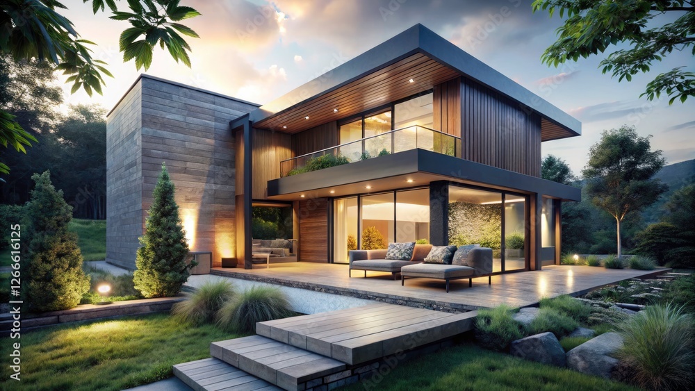 Serene minimalist home, 3D rendered. Natural textures and clean lines define the interior's calm. Serene minimalist home, 3D rendered. Natural textures and clean lines define the interior's calm.