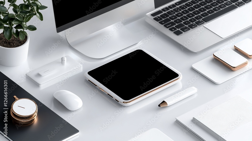 Minimalist White Workspace Setup: Modern Tech and Design Minimalist White Workspace Setup: Modern Tech and Design