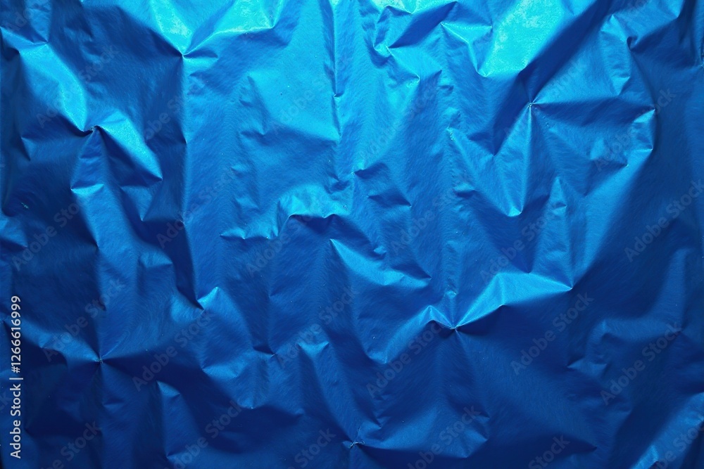 Obraz premium Deep blue foil backdrop, crumpled effect, light reflections, background, shiny