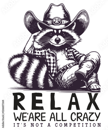 Relax we’re all crazy it’s not a competition T-shirt design vector, 
trash panda, cute raccoon, funny raccoon, raccoon t-shirt, raccoon shirt, raccoon design, raccoon graphic, raccoon gift, raccoon 