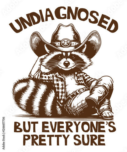 undiagnosed but everyone’s pretty sure funny raccoon cowboy T-shirt design vector, 
trash panda, cute raccoon, funny raccoon, raccoon t-shirt, raccoon shirt, raccoon design, raccoon graphic, raccoon 