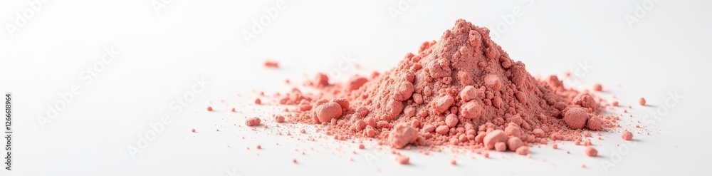 Loose cosmetic powder, soft texture, white background, beauty product, loose powder, natural