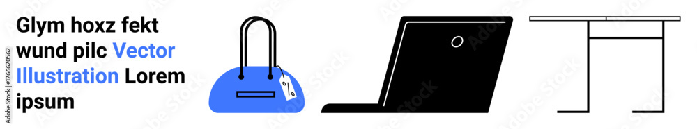 Handbag with tag, open laptop, and minimalistic table. Ideal for work-from-home setups, office d cor, productivity tools, remote work, business travel minimalist design efficiency. Landing page