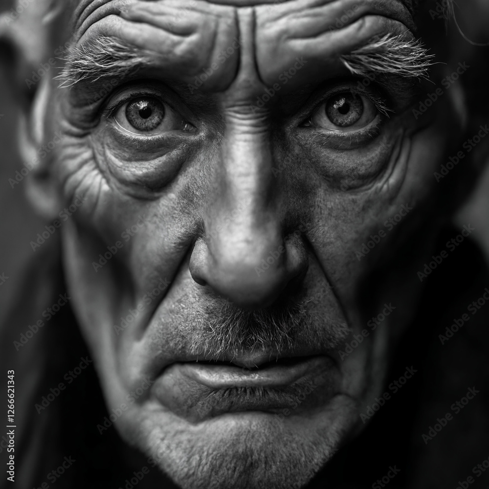 Senior Man with Contemplative Mood Looking at Camera Against Plain Background Senior Man with Contemplative Mood Looking at Camera Against Plain Background