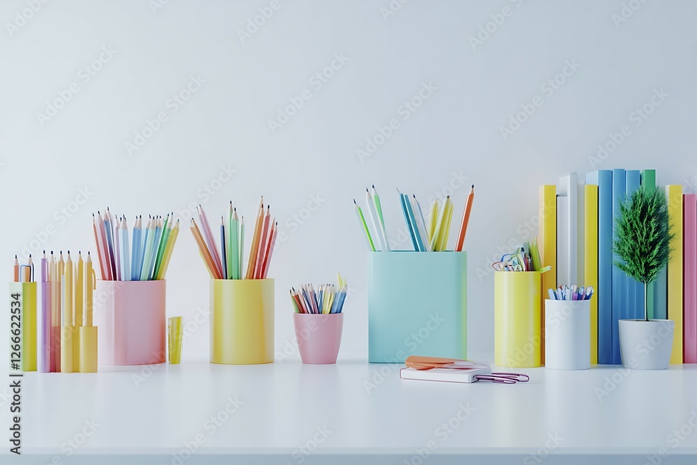 Fototapeta premium School supplies on white table. Back to school concept
