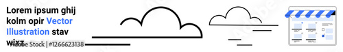Clouds and lines, accompanied by a blue and white online storefront UI, alongside placeholder text. Ideal for web development, cloud services, online store creation, technology presentations, user