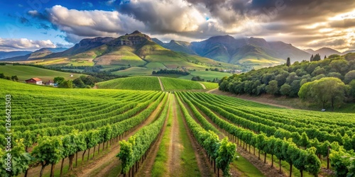 Wallpaper Mural Rolling hills of green vineyards with rows of grapevines stretching into the distance, gardens of south africa, wine vineyard scenery Torontodigital.ca