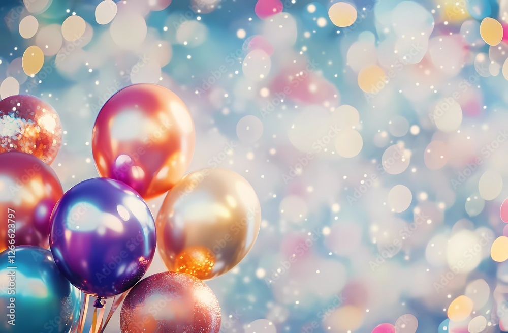 Colorful balloons and confetti on a blurred background for a birthday party or other festive events. Colorful balloons and confetti on a blurred background for a birthday party or other festive events.