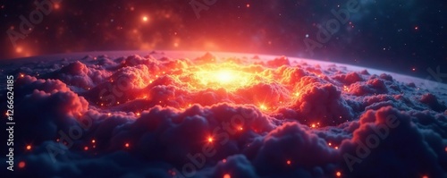 Glowing star-forming region with gas and dust, glowing, space, cosmos photo