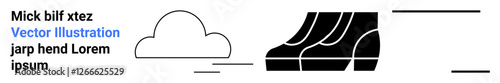 Cloud and black running feet with motion lines suggest speed, progress, and movement. Ideal for concepts thumbs up sports, fitness, weather, environmental awareness, travel, innovation flat landing