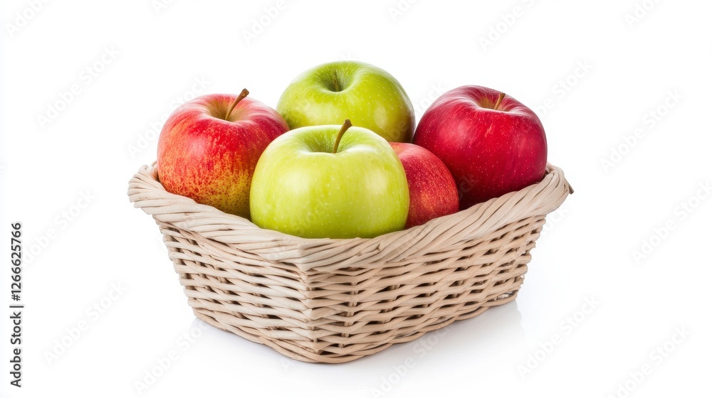 Basket Filled With Fresh Red and Green Apples Isolated Against a White Background Basket Filled With Fresh Red and Green Apples Isolated Against a White Background