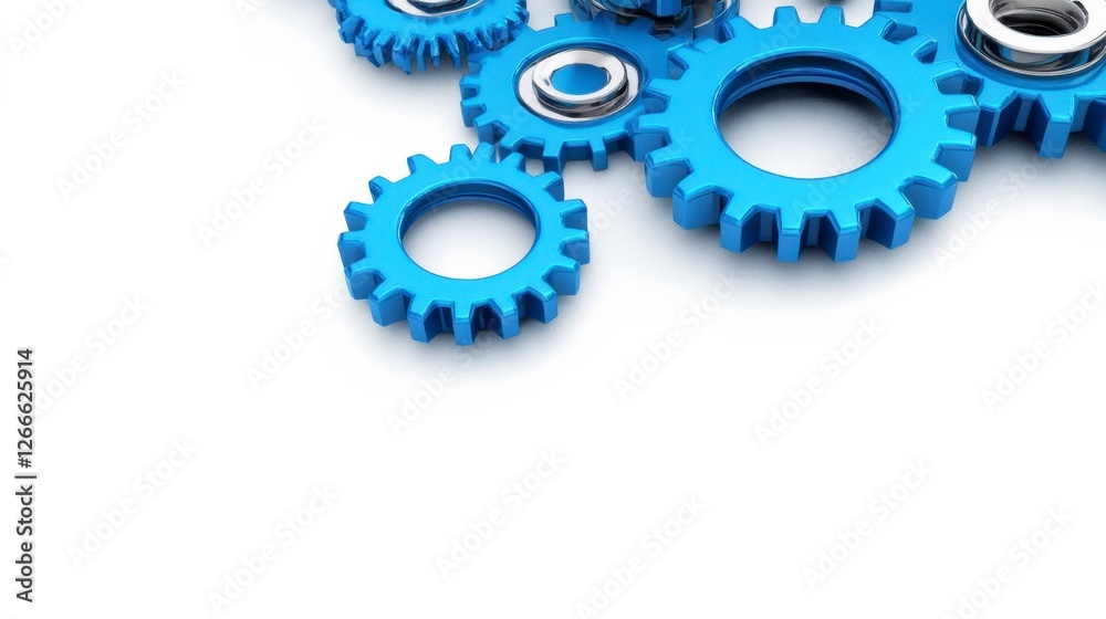 Blue Cogwheels Gears Interlocked in a Conceptual Mechanical System on White Seamless Background Blue Cogwheels Gears Interlocked in a Conceptual Mechanical System on White Seamless Background