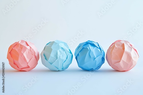 Three crumpled paper balls in different colors