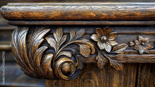 Antique carved wood furniture detail, close-up, craftsmanship