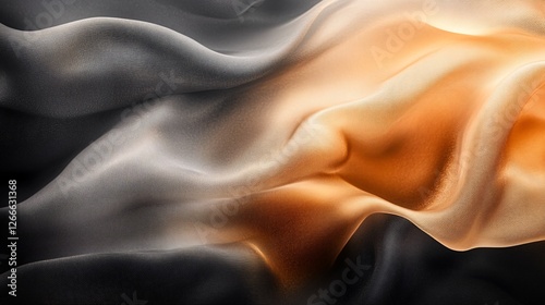 Elegant Fluid Fabric Wave in Shades of Black, White, and Orange
