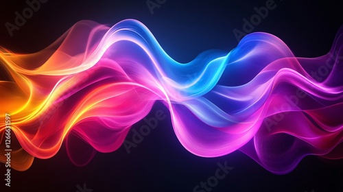Colorful Abstract Waves of Light in Motion on Dark Background