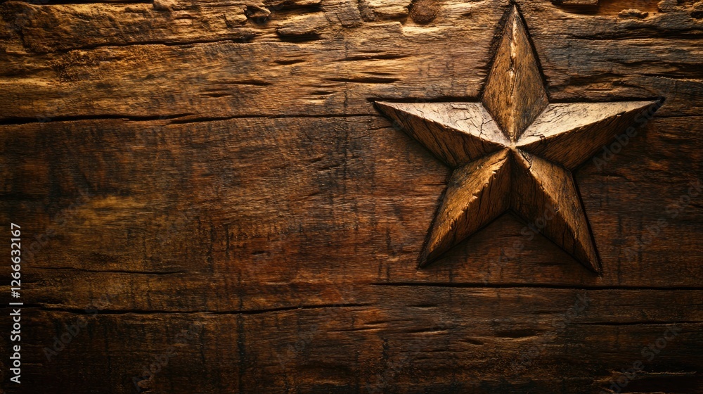 Rustic wooden background featuring prominent, carved star symbol Rustic wooden background featuring prominent, carved star symbol
