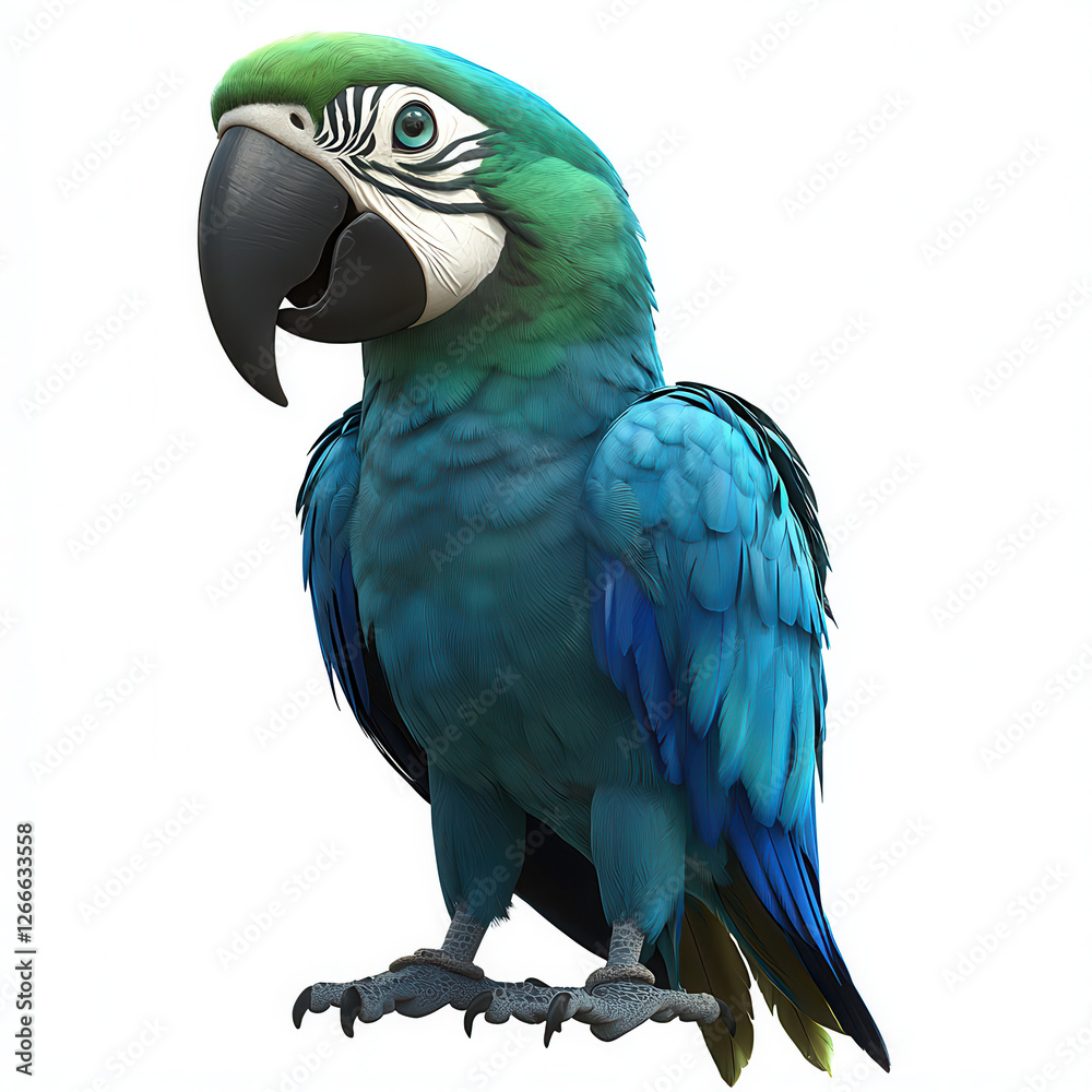 Fototapeta premium Vibrant Parrot Portrait: This digitally created image presents a detailed view of a stunning parrot with captivating hues of blue and green.