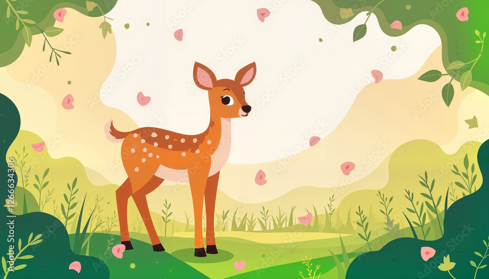Charming fawn standing in sun-dappled clearing, nature's beauty