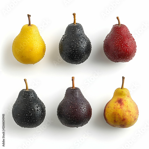 Colorful Pears Arranged on White Background photo